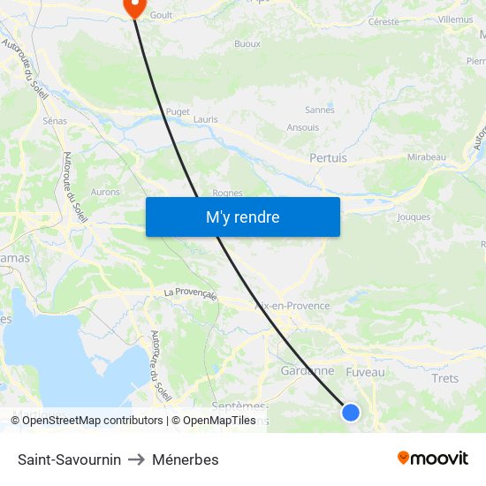 Saint-Savournin to Ménerbes map