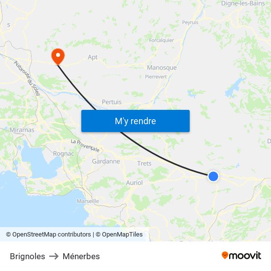 Brignoles to Ménerbes map