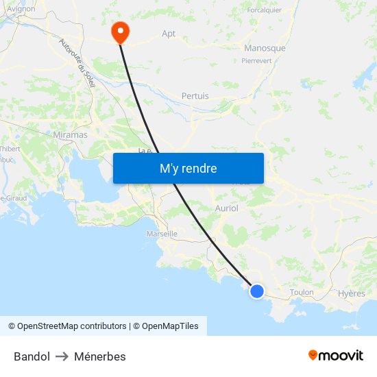 Bandol to Ménerbes map