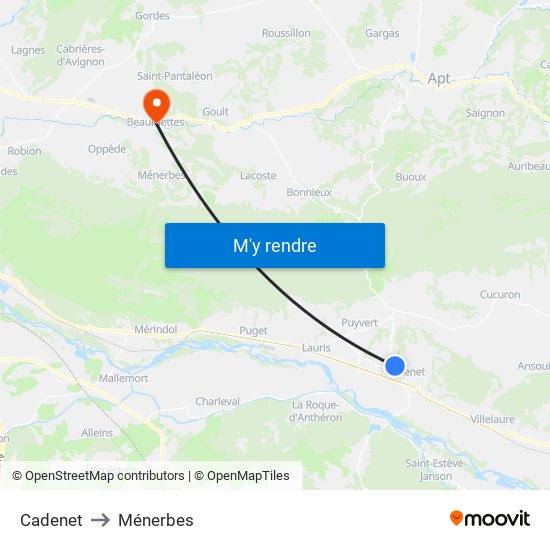 Cadenet to Ménerbes map