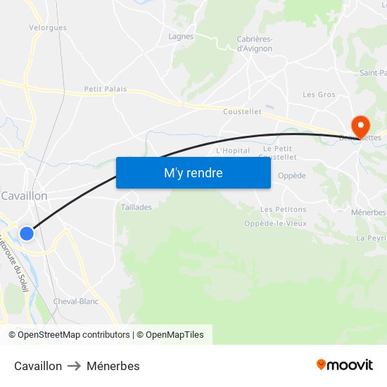 Cavaillon to Ménerbes map