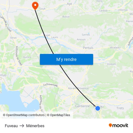 Fuveau to Ménerbes map