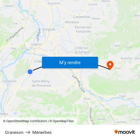 Graveson to Ménerbes map