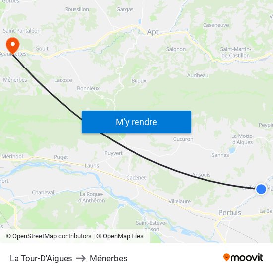 La Tour-D'Aigues to Ménerbes map