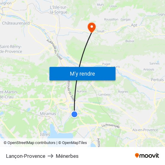 Lançon-Provence to Ménerbes map