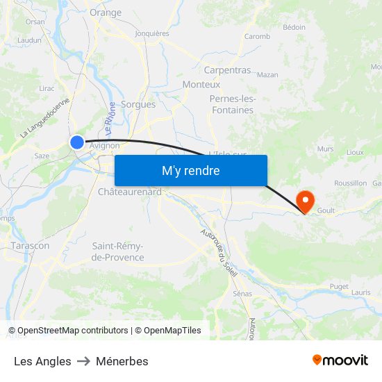 Les Angles to Ménerbes map