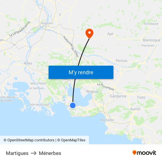 Martigues to Ménerbes map