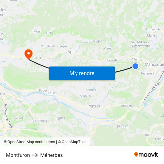 Montfuron to Ménerbes map