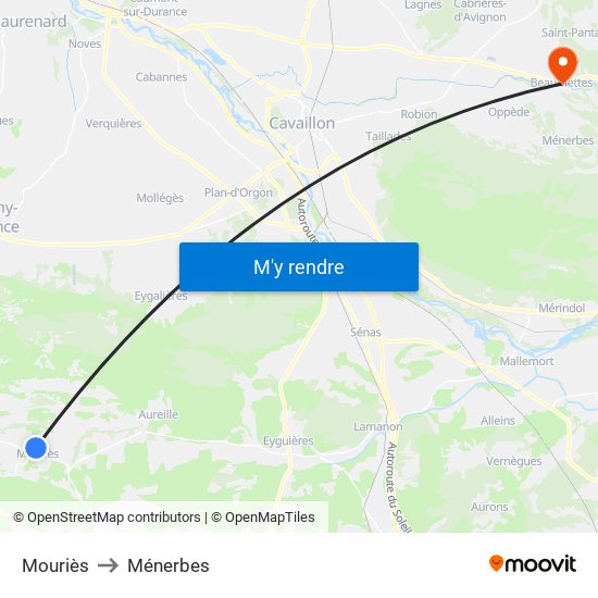 Mouriès to Ménerbes map