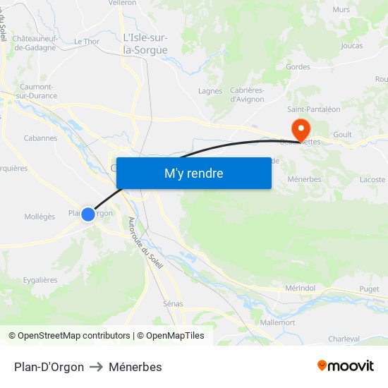 Plan-D'Orgon to Ménerbes map