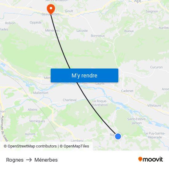 Rognes to Ménerbes map