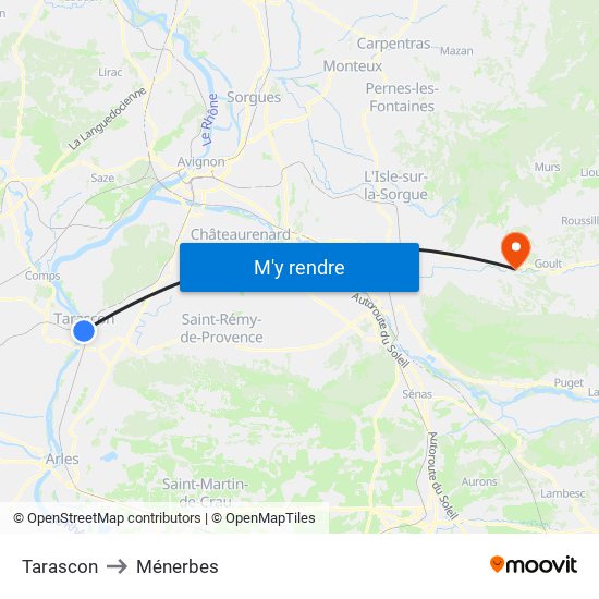 Tarascon to Ménerbes map