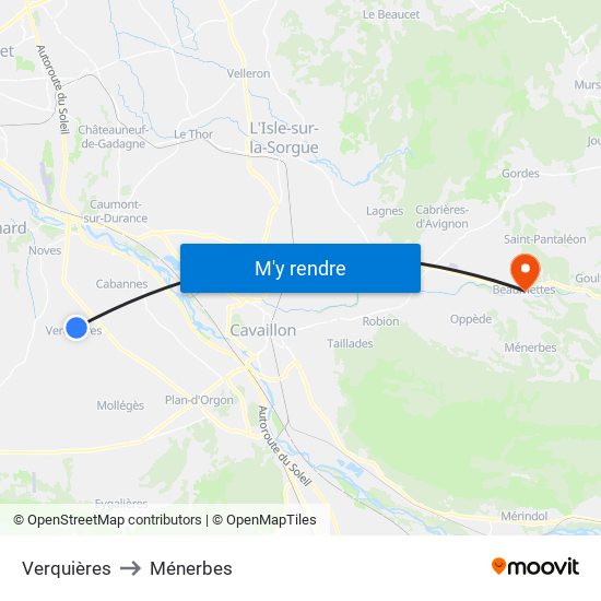 Verquières to Ménerbes map