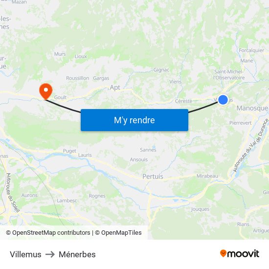 Villemus to Ménerbes map