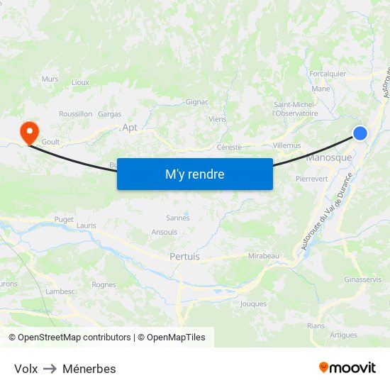 Volx to Ménerbes map
