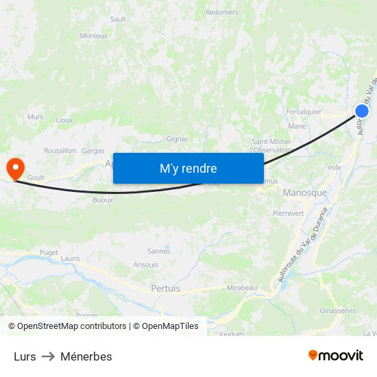 Lurs to Ménerbes map