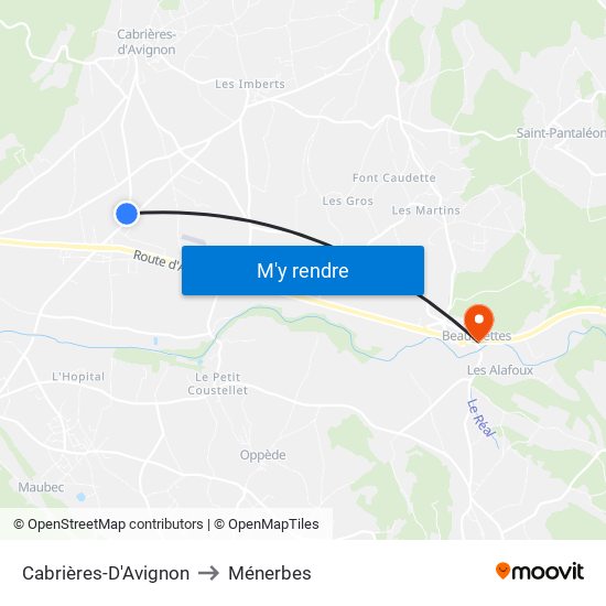 Cabrières-D'Avignon to Ménerbes map