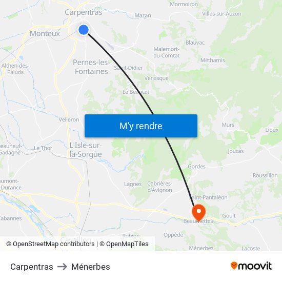 Carpentras to Ménerbes map