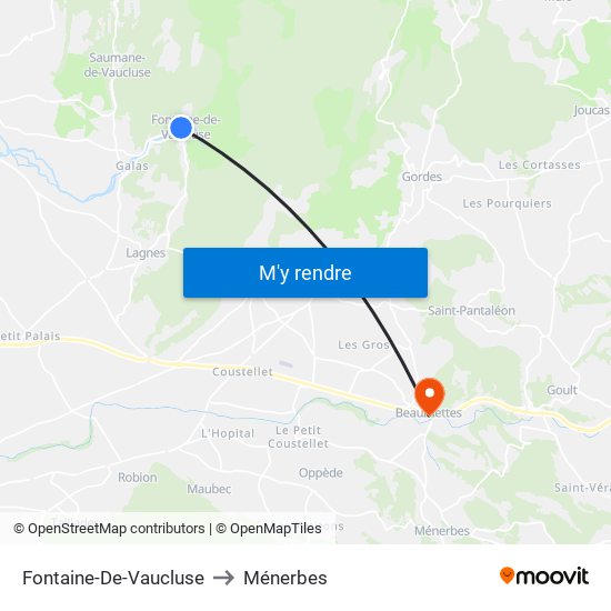 Fontaine-De-Vaucluse to Ménerbes map