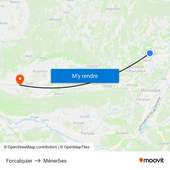 Forcalquier to Ménerbes map