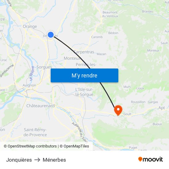 Jonquières to Ménerbes map