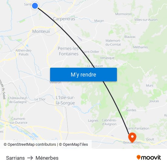 Sarrians to Ménerbes map