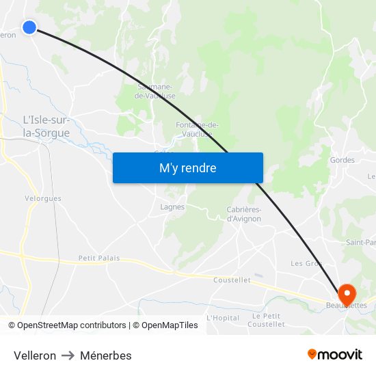 Velleron to Ménerbes map