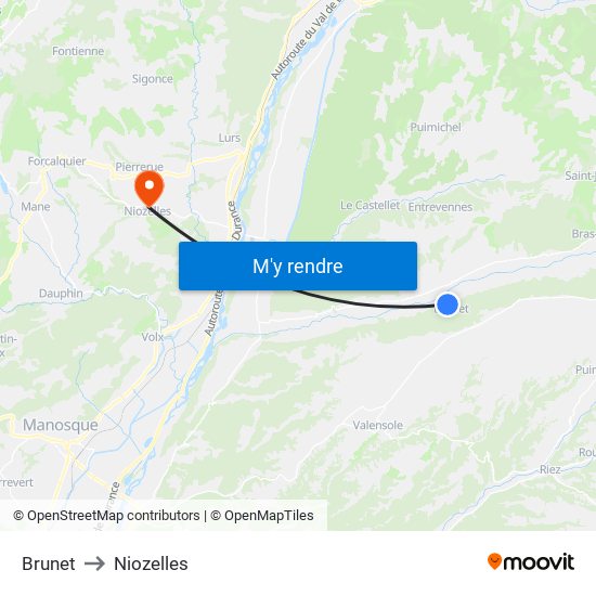 Brunet to Niozelles map