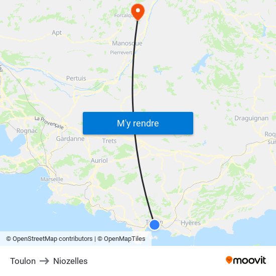 Toulon to Niozelles map