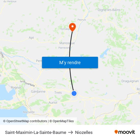 Saint-Maximin-La-Sainte-Baume to Niozelles map