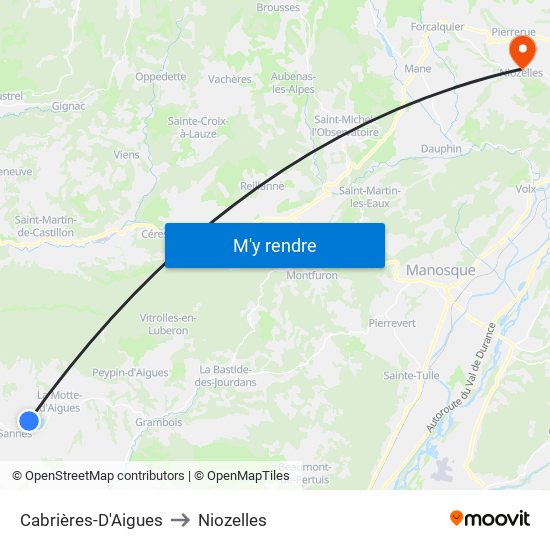 Cabrières-D'Aigues to Niozelles map
