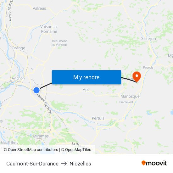 Caumont-Sur-Durance to Niozelles map