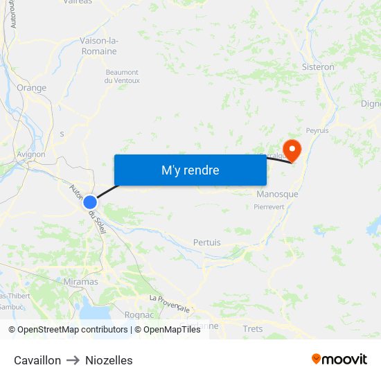 Cavaillon to Niozelles map