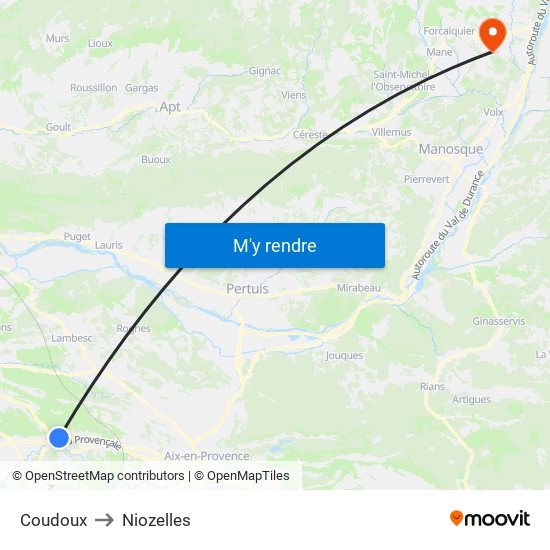 Coudoux to Niozelles map