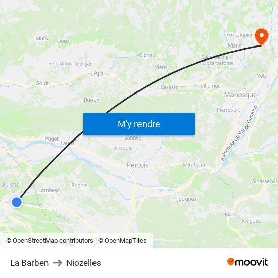 La Barben to Niozelles map