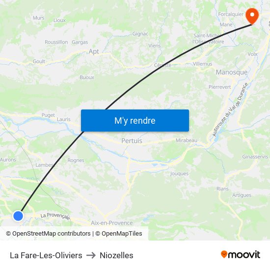 La Fare-Les-Oliviers to Niozelles map