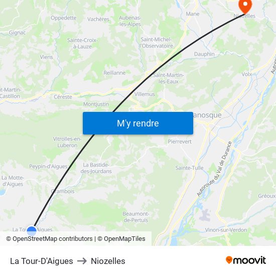 La Tour-D'Aigues to Niozelles map