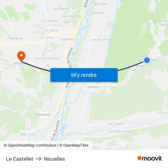 Le Castellet to Niozelles map