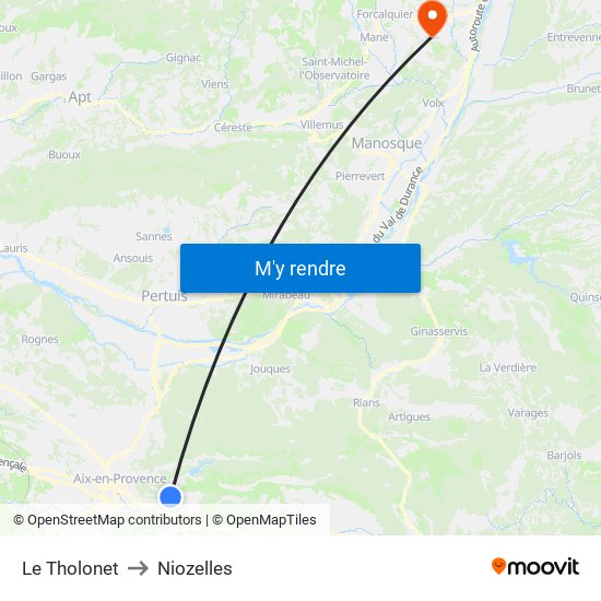 Le Tholonet to Niozelles map