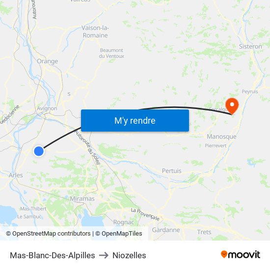 Mas-Blanc-Des-Alpilles to Niozelles map
