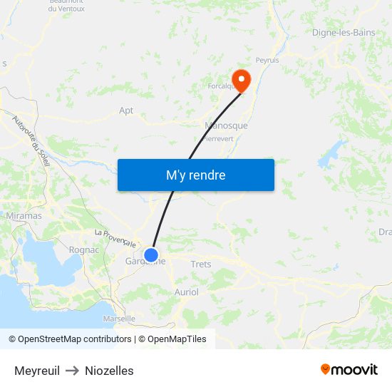 Meyreuil to Niozelles map