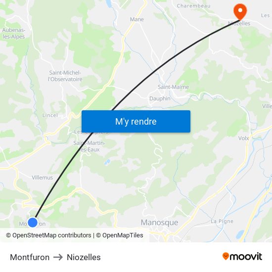 Montfuron to Niozelles map