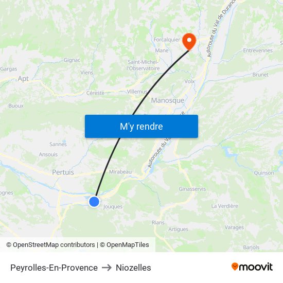 Peyrolles-En-Provence to Niozelles map