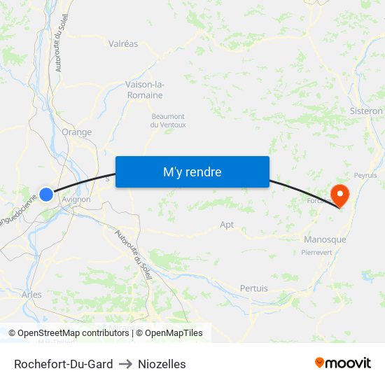 Rochefort-Du-Gard to Niozelles map