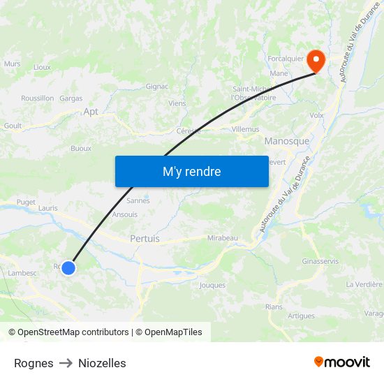 Rognes to Niozelles map