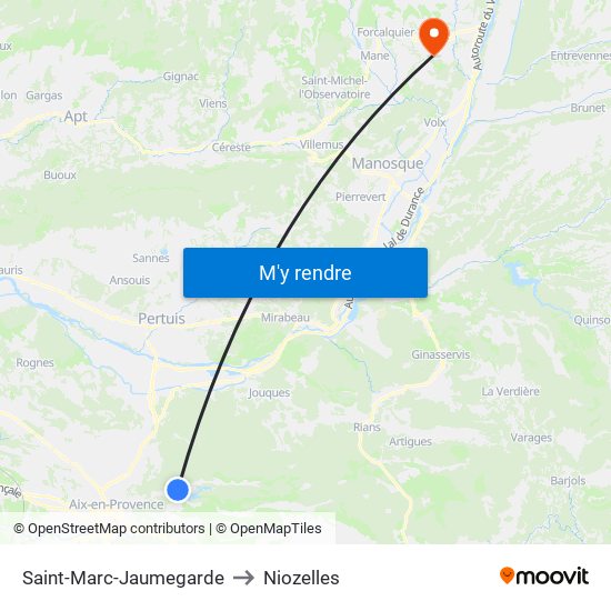 Saint-Marc-Jaumegarde to Niozelles map