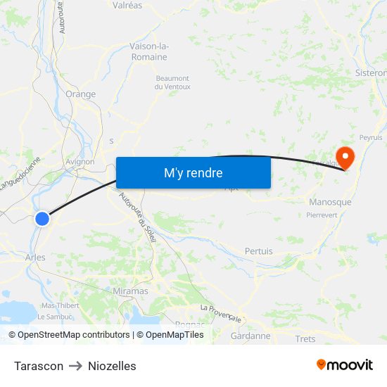 Tarascon to Niozelles map