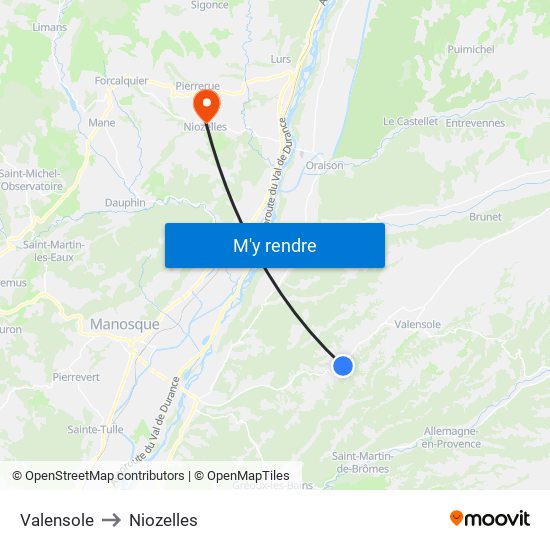 Valensole to Niozelles map