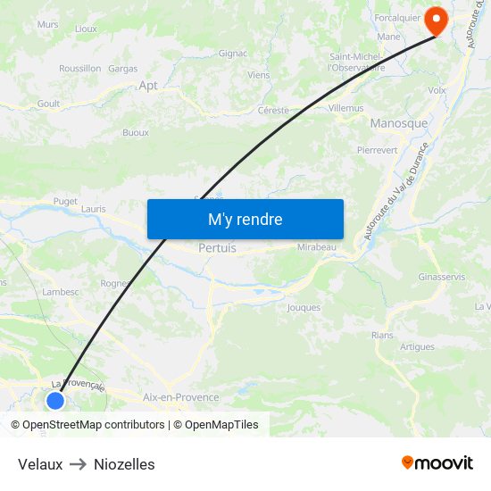 Velaux to Niozelles map