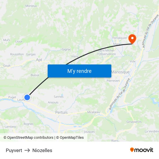 Puyvert to Niozelles map